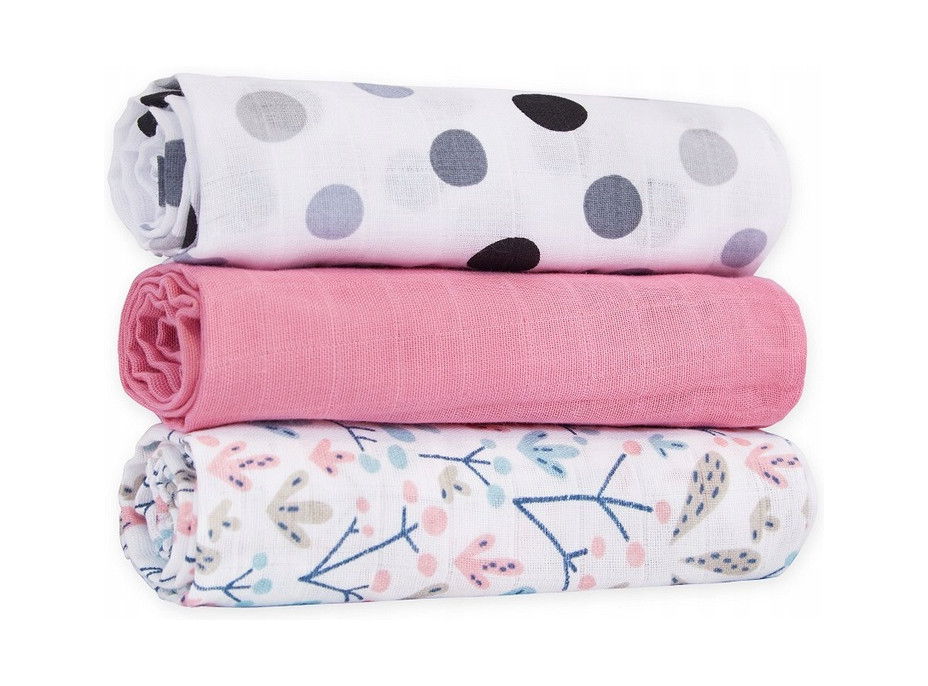 Dětské mušelínové pleny BABYMAM PREMIUM 70x75 cm - sada 3 ks - Keříčky a puntíky