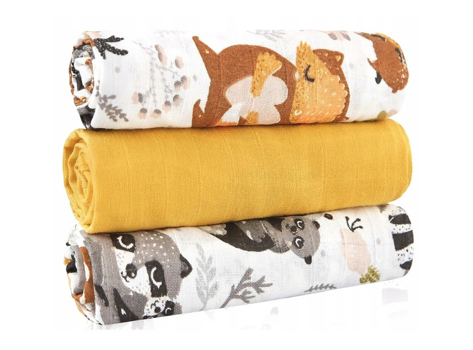 Dětské mušelínové pleny BABYMAM PREMIUM 70x75 cm - sada 3 ks - Medvídci