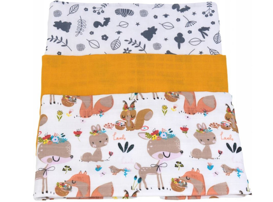 Dětské mušelínové pleny BABYMAM PREMIUM 70x75 cm - sada 3 ks - Srnečka a zvířátka
