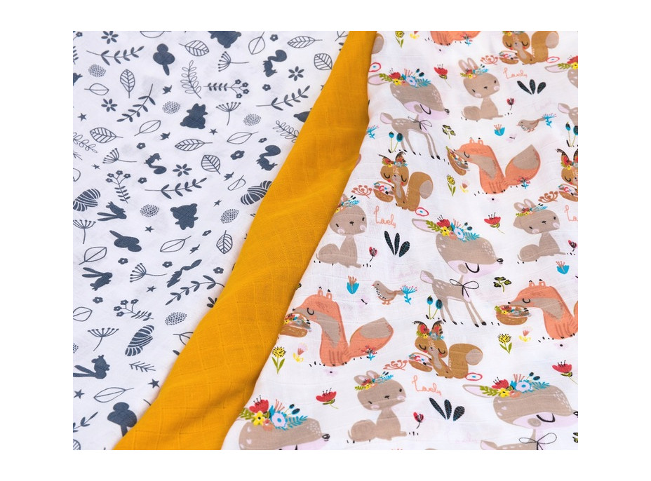 Dětské mušelínové pleny BABYMAM PREMIUM 70x75 cm - sada 3 ks - Srnečka a zvířátka