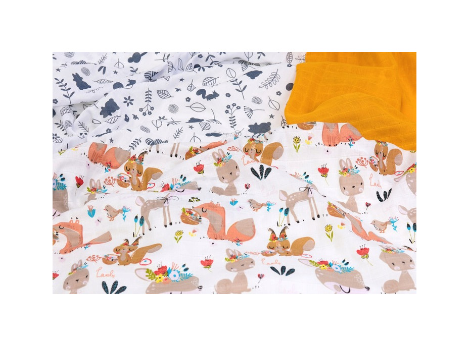 Dětské mušelínové pleny BABYMAM PREMIUM 70x75 cm - sada 3 ks - Srnečka a zvířátka