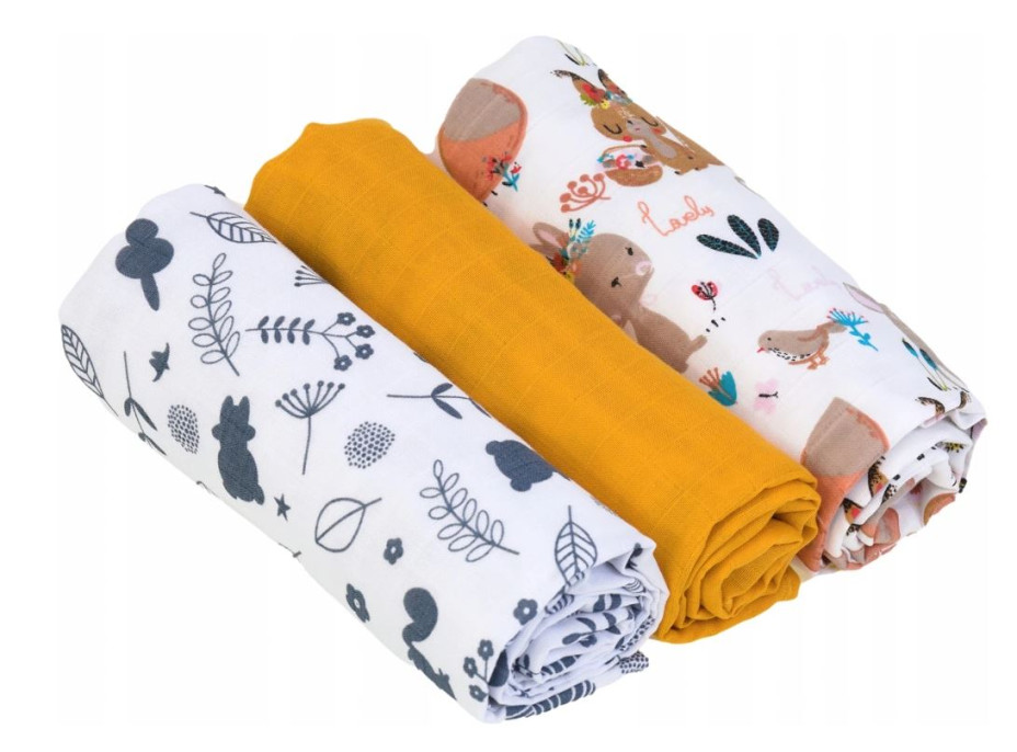 Dětské mušelínové pleny BABYMAM PREMIUM 70x75 cm - sada 3 ks - Srnečka a zvířátka
