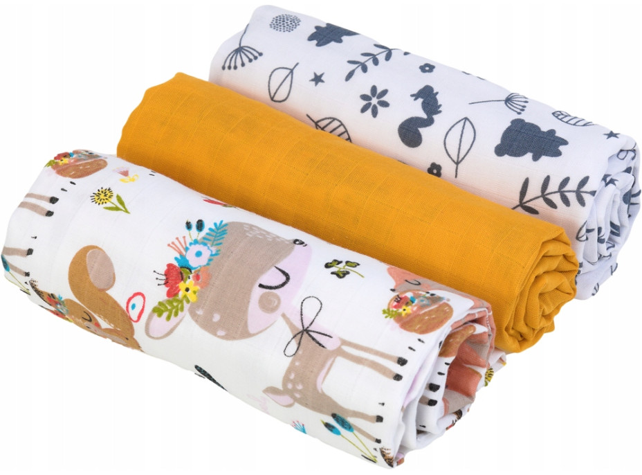 Dětské mušelínové pleny BABYMAM PREMIUM 70x75 cm - sada 3 ks - Srnečka a zvířátka