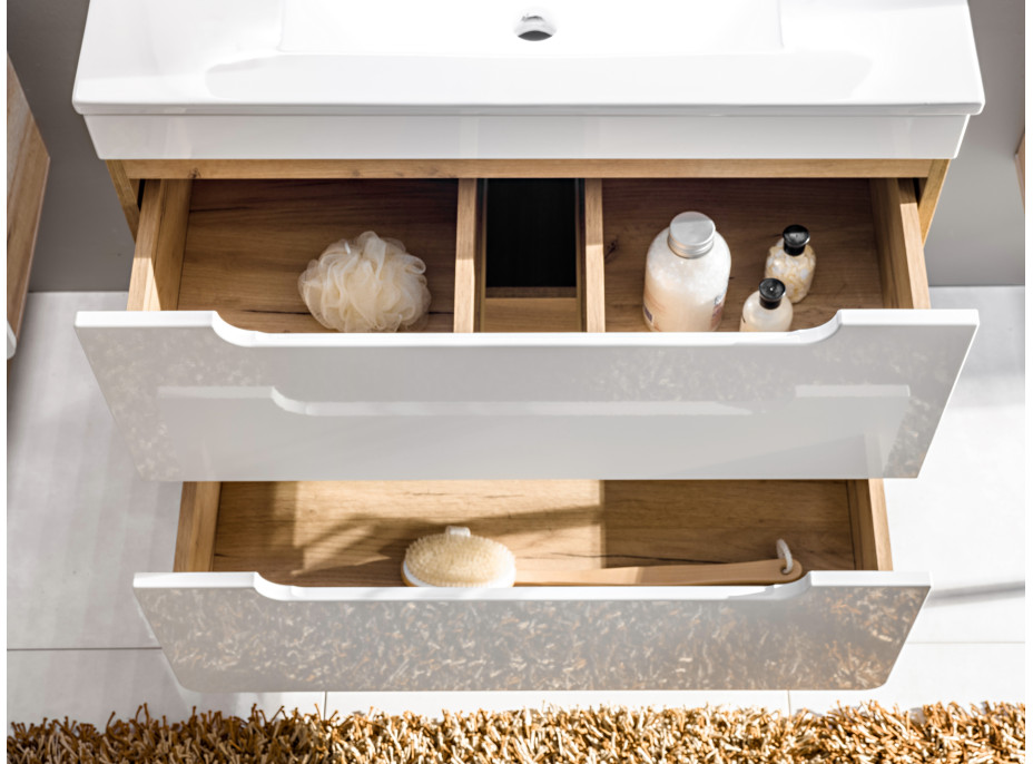 Sestava koupelnového nábytku BÁRA 40 cm s úzkou umyvadlovou skříňkou vč. keramického umyvadla bez přepadu