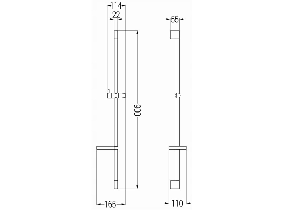 Sprchová kovová tyč s držákem na ruční sprchu a mýdlo MEXEN DS - 90 cm - černá matná, 79383-70