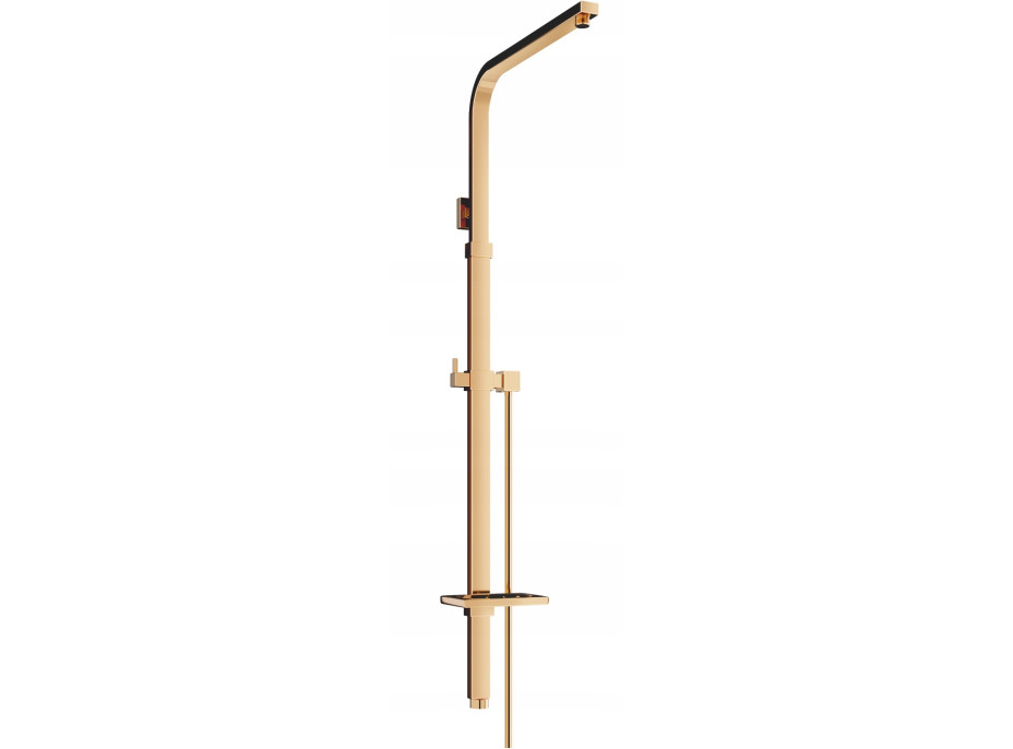Sprchová kovová tyč s držákem na ruční sprchu, dešťovou hlavici a mýdlo MEXEN Q - 93-125 cm - rose gold + hadice 150 cm, 79395-60