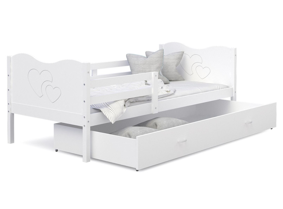 Dětská postel se šuplíkem MAX S - 160x80 cm - bílá - srdíčka