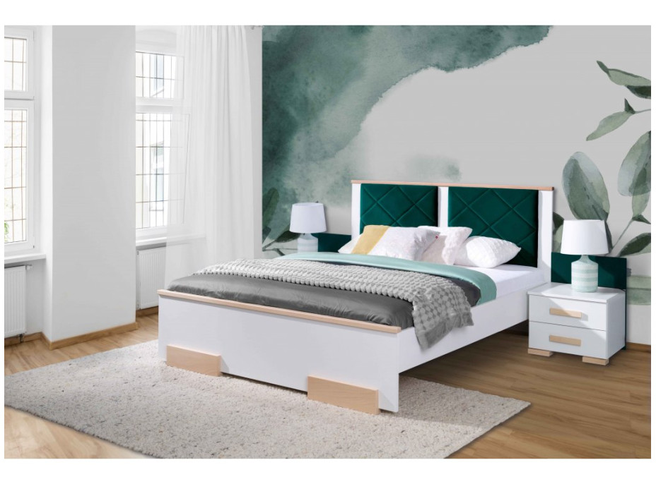 Postel ZARA 200x160 cm bílá/přírodní buk