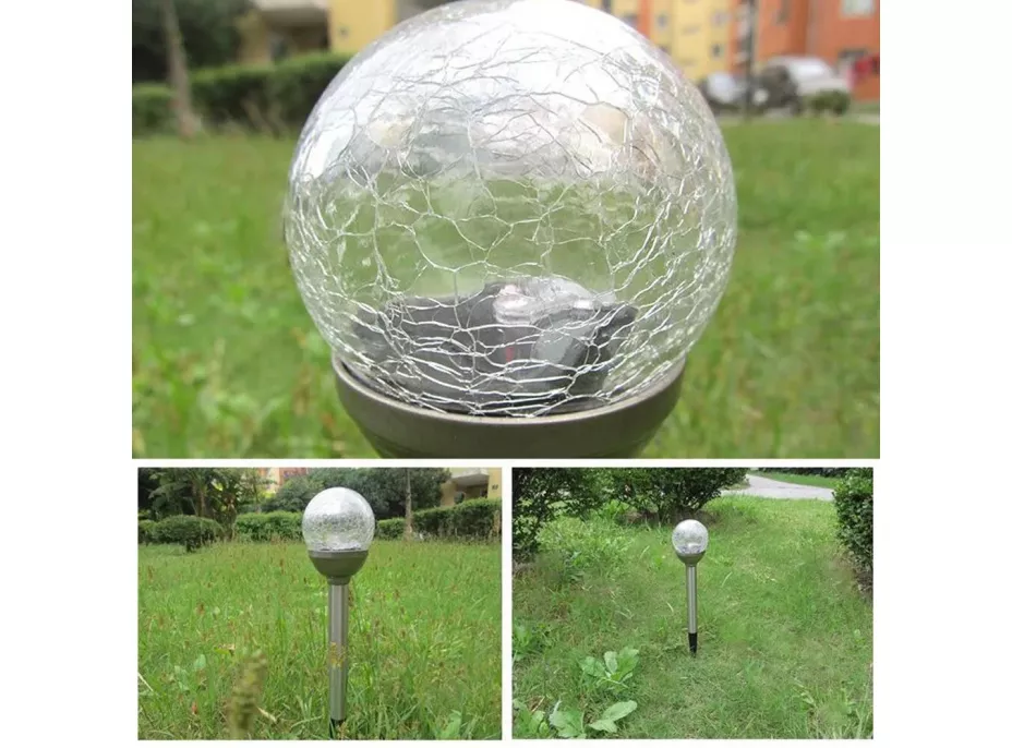 Zahradní LED solární lampa do země BALL 35x6 cm - stříbrná