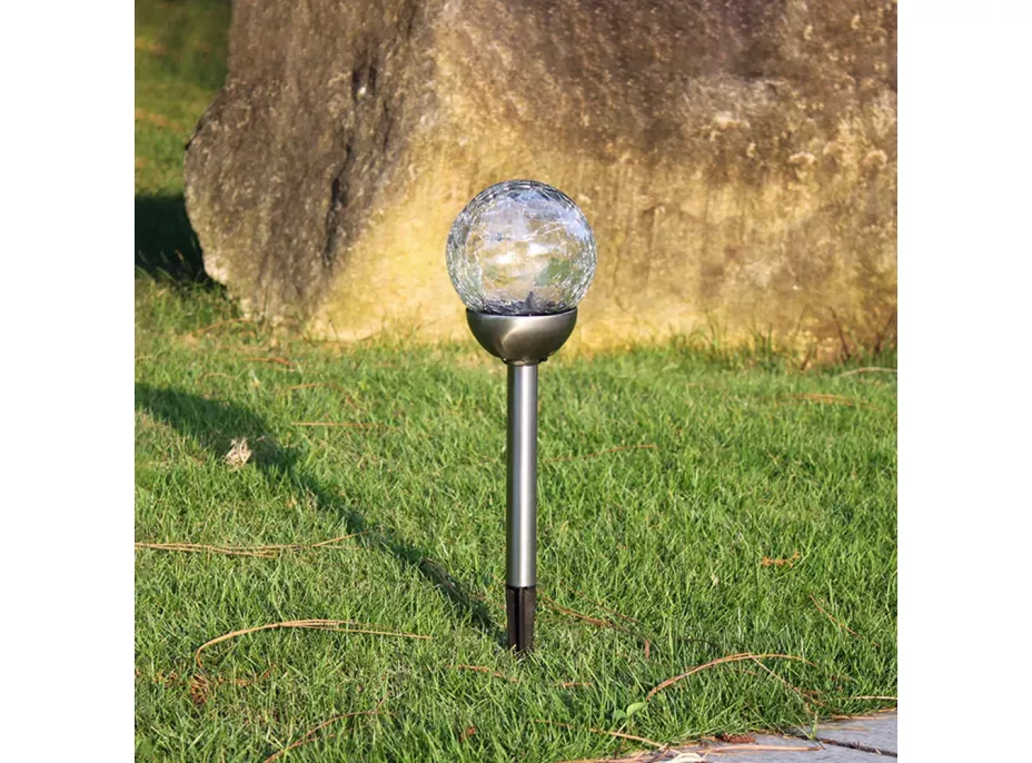 Zahradní LED solární lampa do země BALL 35x6 cm - stříbrná