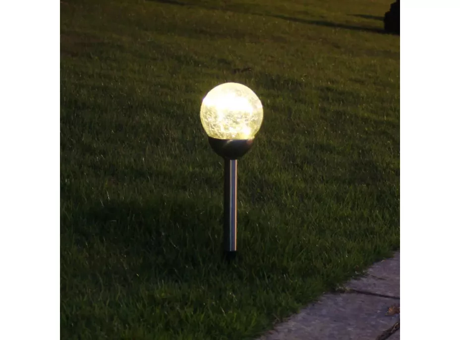 Zahradní LED solární lampa do země BALL 35x6 cm - stříbrná