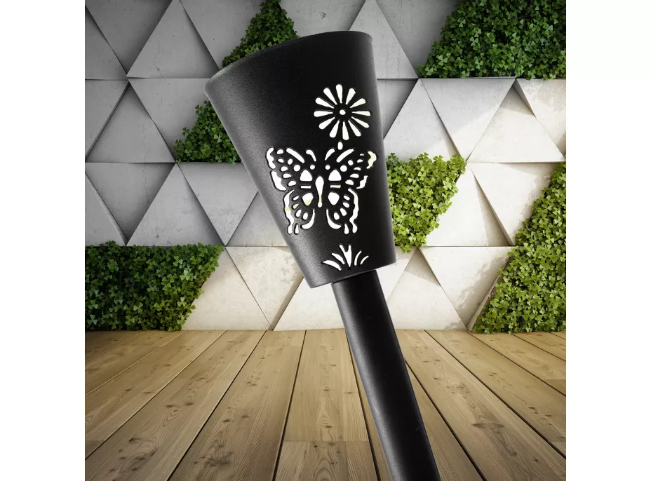 Zahradní LED solární lampa do země BUTTERFLY 37x7,5 cm - černá