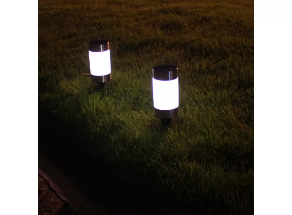 Zahradní LED solární lampa do země CYLINDER 23x6 cm - stříbrná