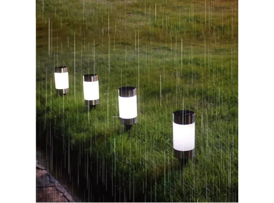 Zahradní LED solární lampa do země CYLINDER 23x6 cm - stříbrná