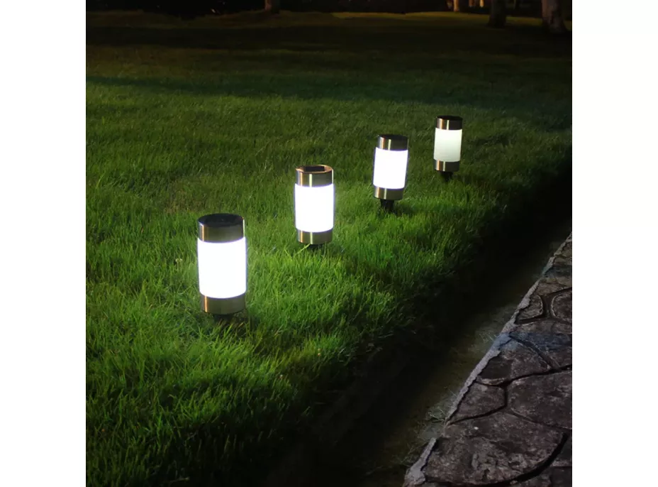 Zahradní LED solární lampa do země CYLINDER 23x6 cm - stříbrná