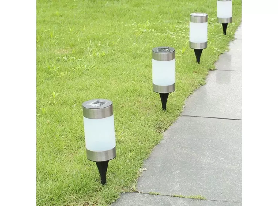 Zahradní LED solární lampa do země CYLINDER 23x6 cm - stříbrná