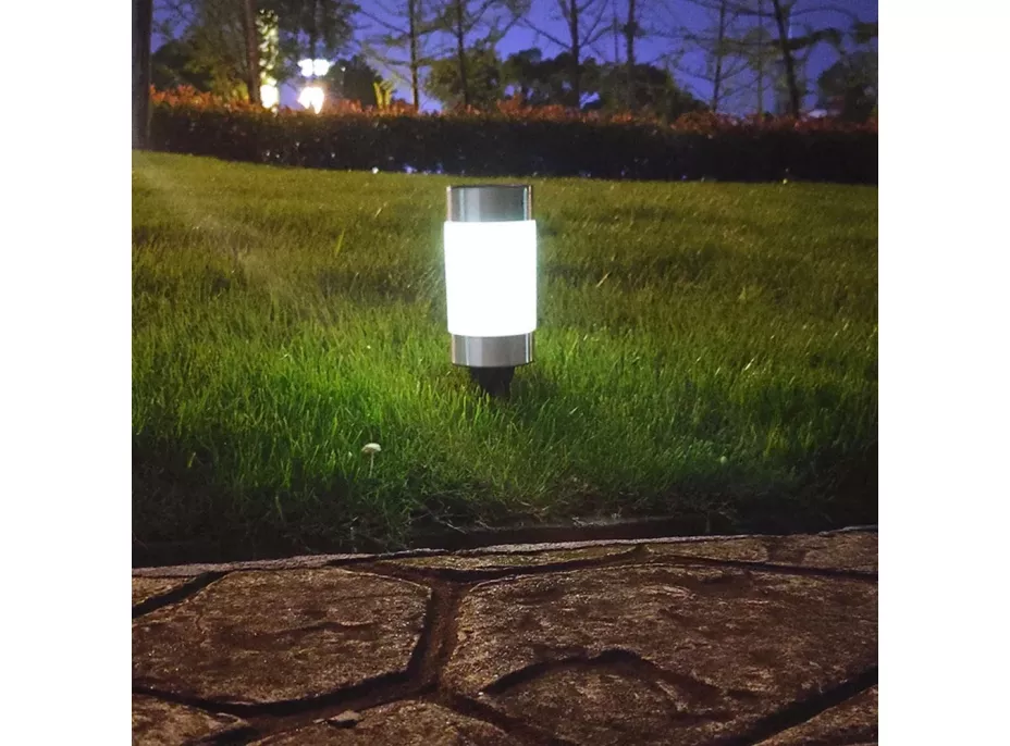 Zahradní LED solární lampa do země CYLINDER 23x6 cm - stříbrná