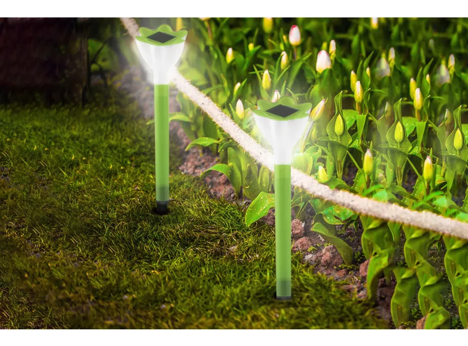 Zahradní LED solární lampa do země FLOWER 31x6 cm - zelená