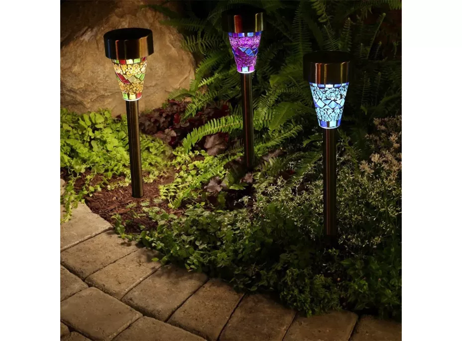Zahradní LED solární lampa do země MOZAIK 39x7,5 cm - fialová