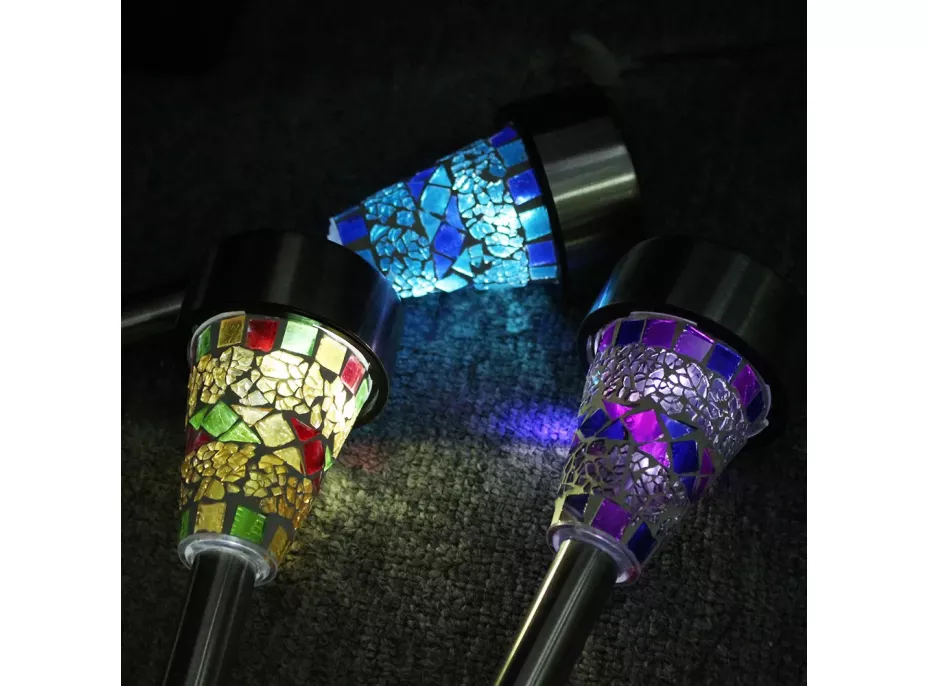 Zahradní LED solární lampa do země MOZAIK 39x7,5 cm - fialová