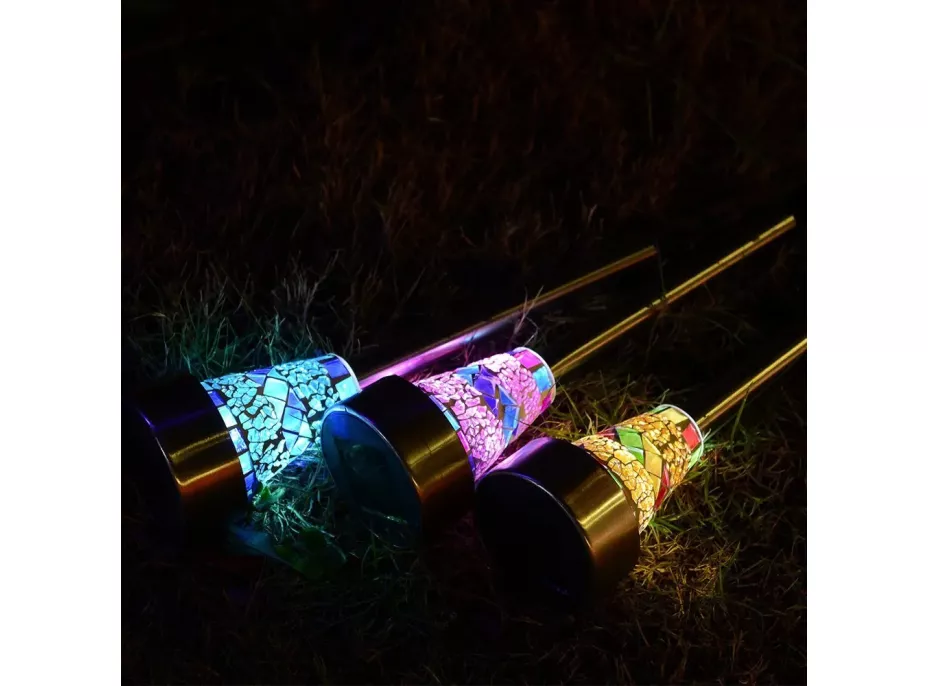 Zahradní LED solární lampa do země MOZAIK 39x7,5 cm - fialová