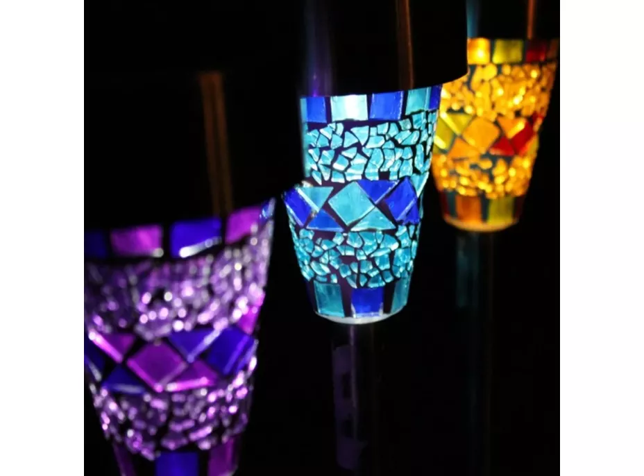 Zahradní LED solární lampa do země MOZAIK 39x7,5 cm - fialová