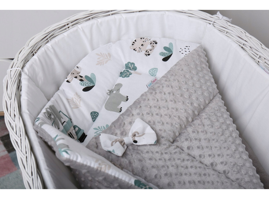 Oboustranná zavinovačka pro miminka 80x80 cm BABYMAM PREMIUM - Na safari s šedou minky