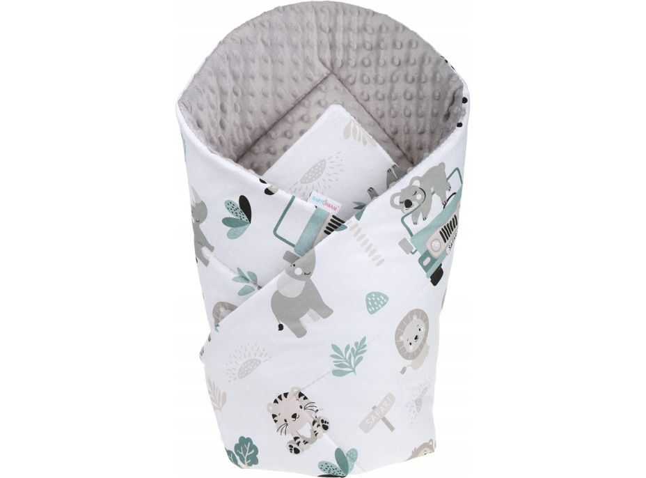 Oboustranná zavinovačka pro miminka 80x80 cm BABYMAM PREMIUM - Na safari s šedou minky