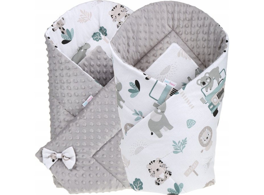 Oboustranná zavinovačka pro miminka 80x80 cm BABYMAM PREMIUM - Na safari s šedou minky