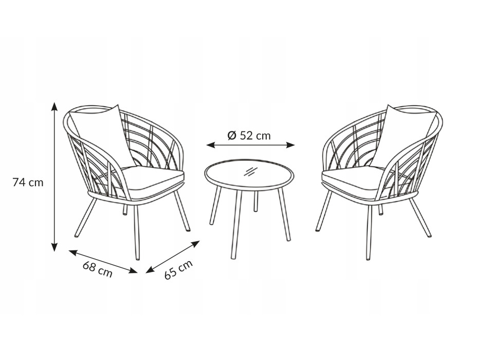 Zahradní ratanový nábytek VERONA (2 křesla + stůl) - šedý