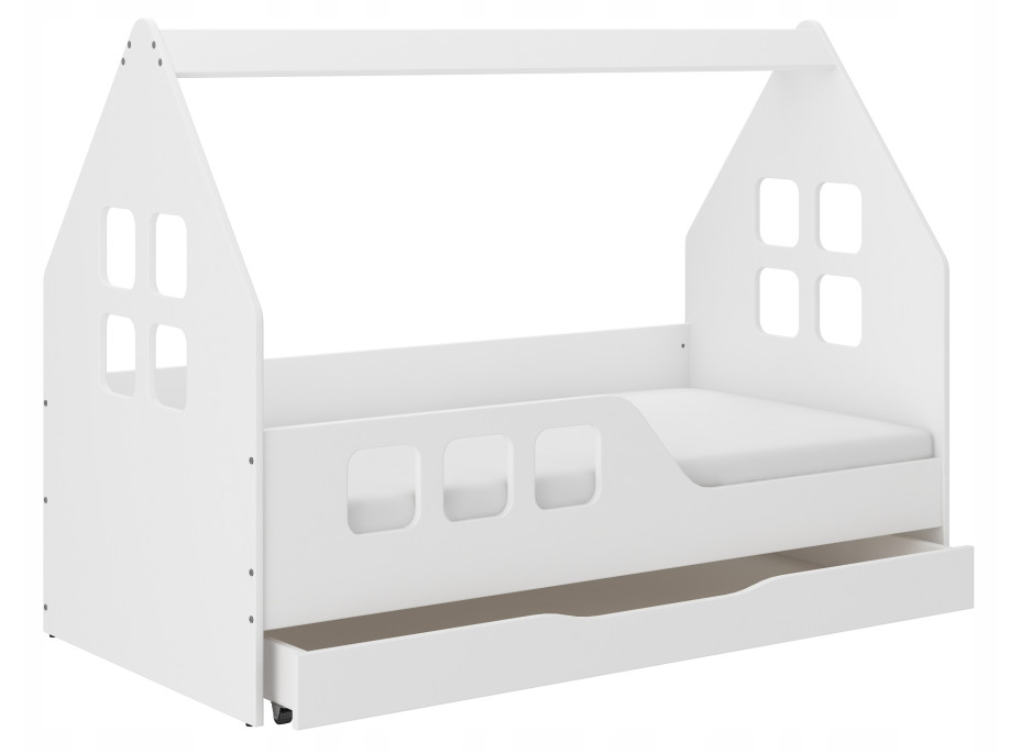 Dětská domečková postel KIDHOUSE se šuplíkem - bílá - levá - 160x80 cm