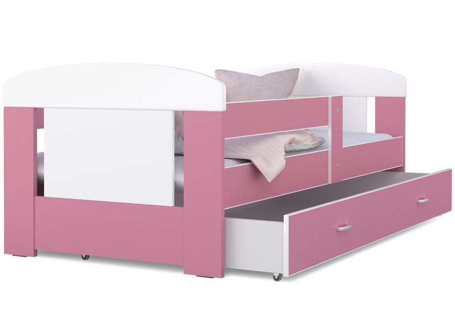 Dětská postel se šuplíkem PHILIP - 140x80 cm - růžovo-bílá