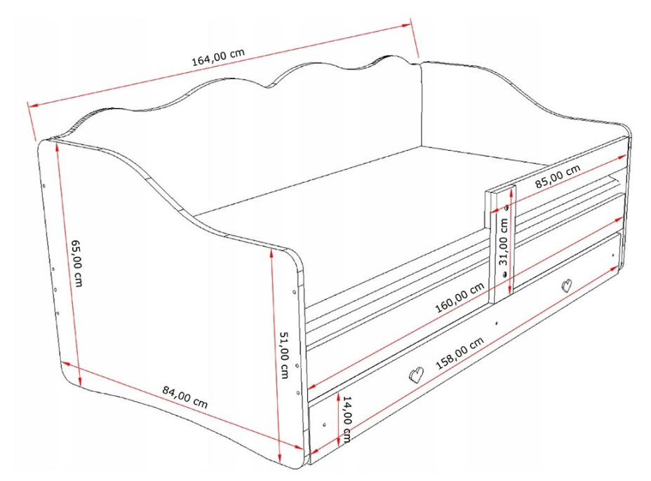 Dětská postel se šuplíkem 160x80cm ROYAL - Love