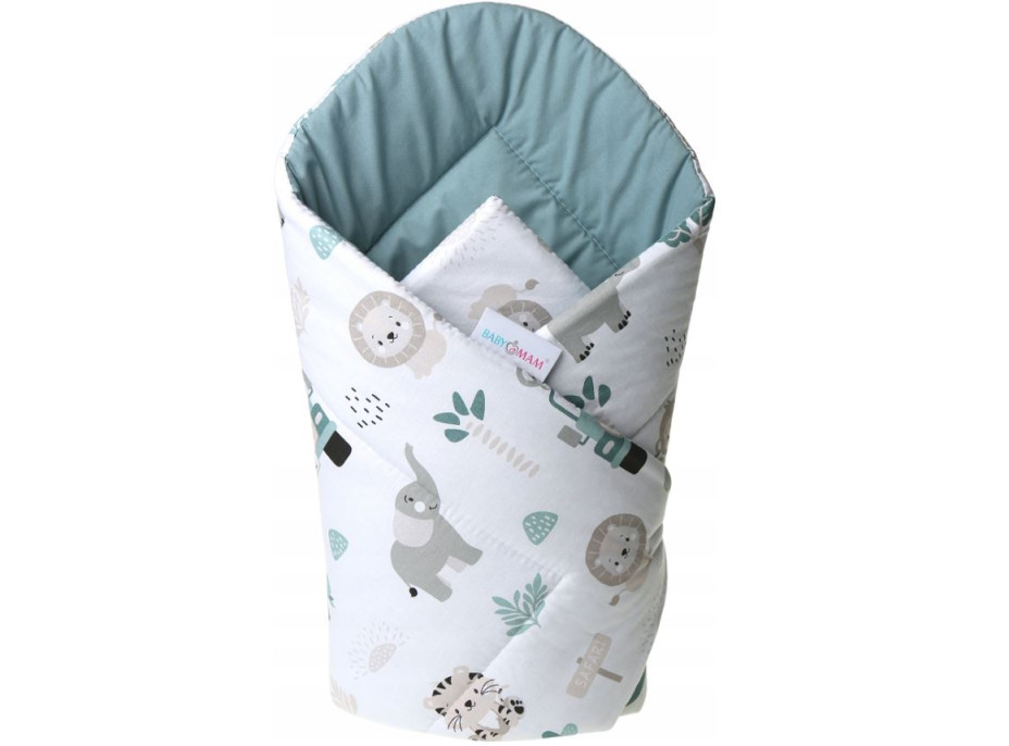 Oboustranná zavinovačka pro miminka 80x80 cm BABYMAM PREMIUM - Na safari/zelená