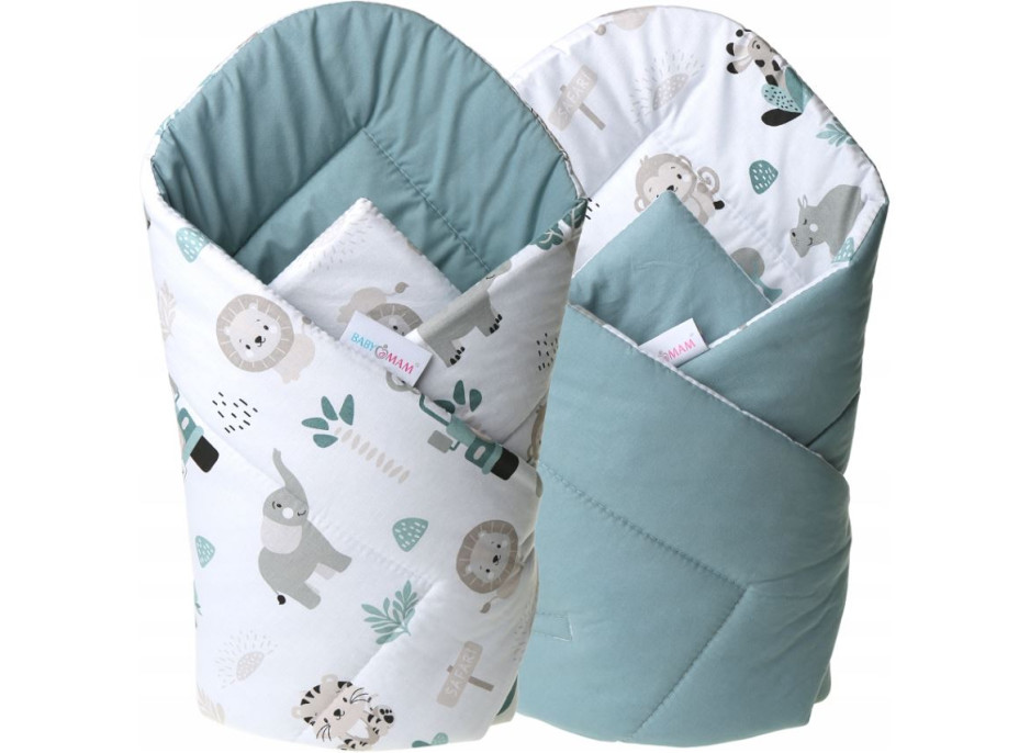 Oboustranná zavinovačka pro miminka 80x80 cm BABYMAM PREMIUM - Na safari/zelená