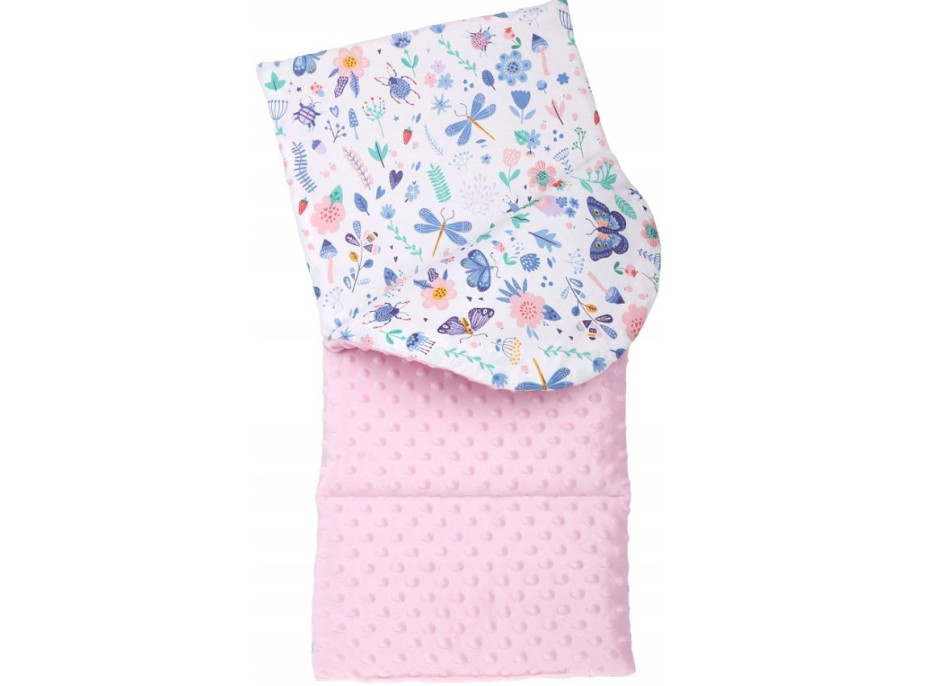 Oboustranné hnízdečko (kokon) pro miminko - BABYMAM PREMIUM set 7v1 - Na louce s růžovou minky