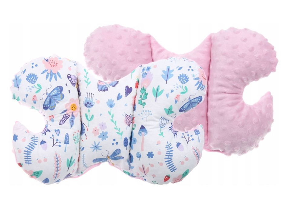 Oboustranné hnízdečko (kokon) pro miminko - BABYMAM PREMIUM set 7v1 - Na louce s růžovou minky