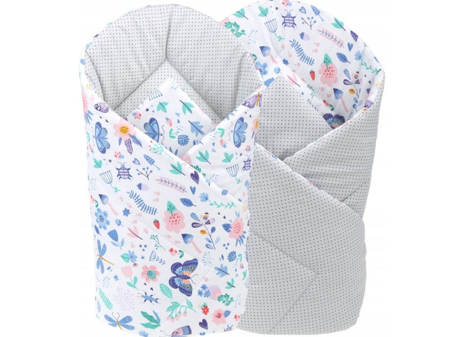 Oboustranné hnízdečko (kokon) pro miminko - BABYMAM PREMIUM set 7v1 - Na louce s růžovou minky