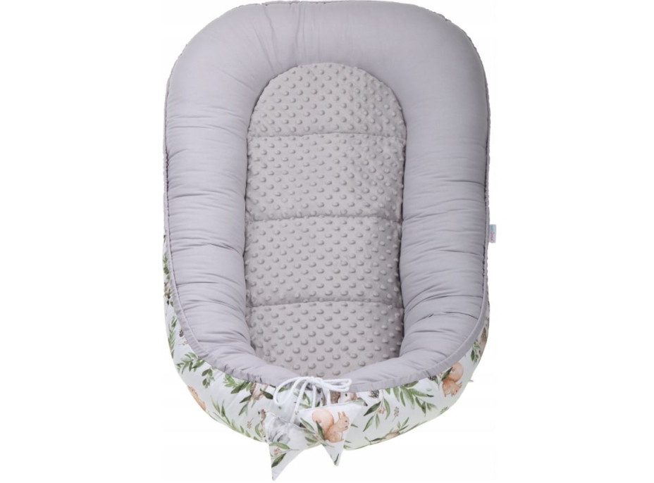 Oboustranné hnízdečko (kokon) pro miminko - BABYMAM PREMIUM set 7v1 - Zelená paseka s šedou minky