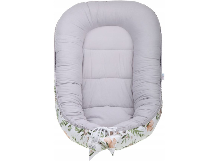 Oboustranné hnízdečko (kokon) pro miminko - BABYMAM PREMIUM set 7v1 - Zelená paseka s šedou minky