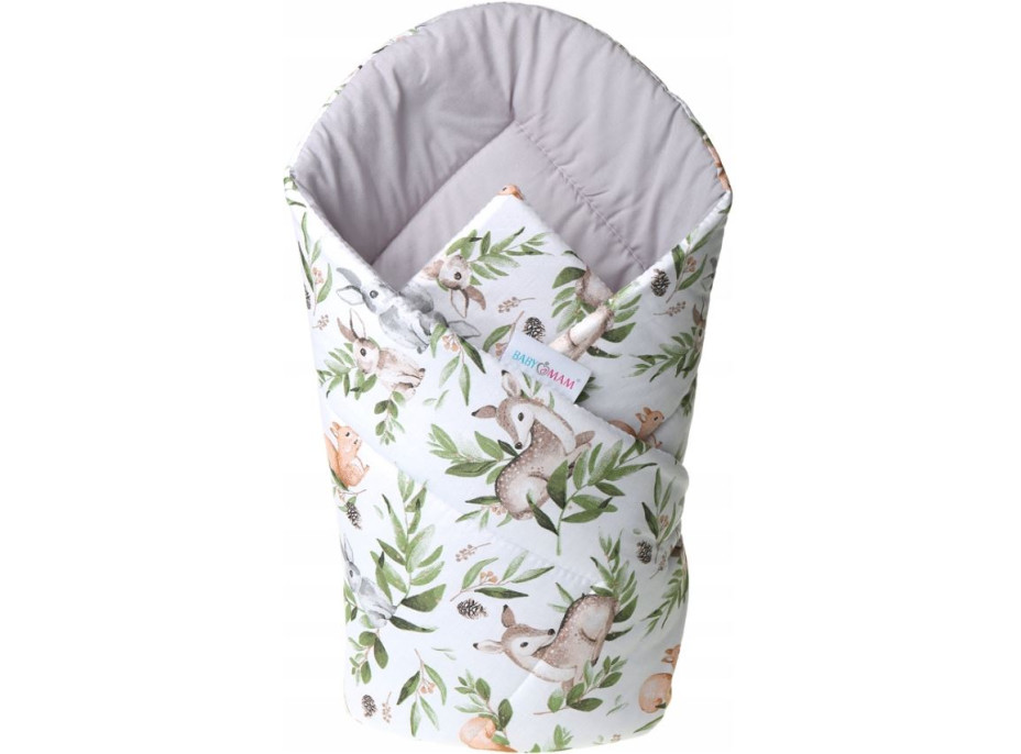 Oboustranné hnízdečko (kokon) pro miminko - BABYMAM PREMIUM set 7v1 - Zelená paseka s šedou minky