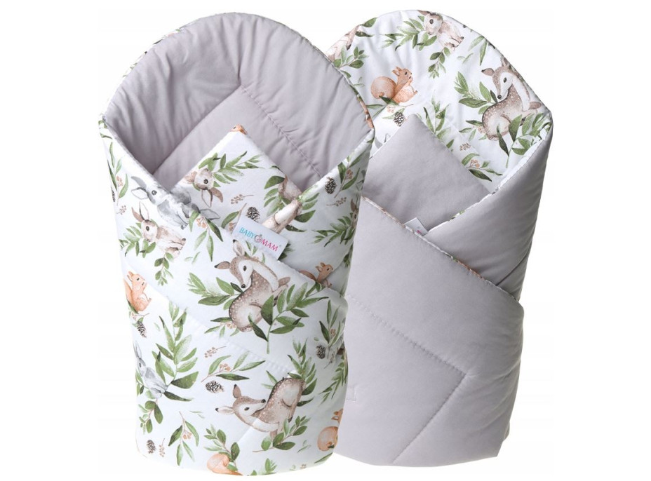 Oboustranné hnízdečko (kokon) pro miminko - BABYMAM PREMIUM set 7v1 - Zelená paseka s šedou minky