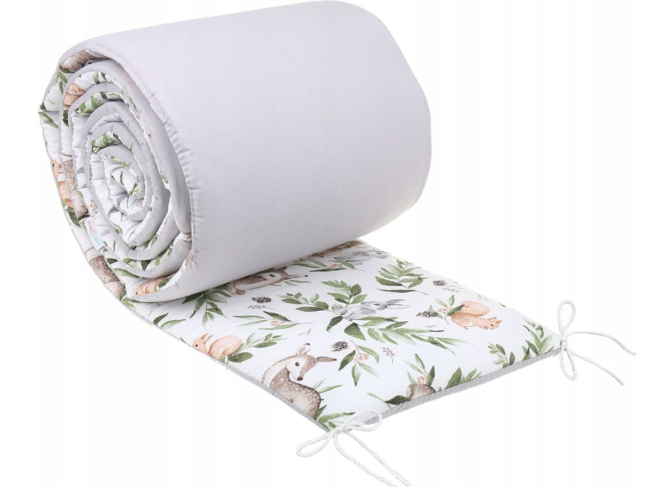 Ochranný mantinel do postýlky 180x30 cm BABYMAM PREMIUM - Zelená paseka/šedá