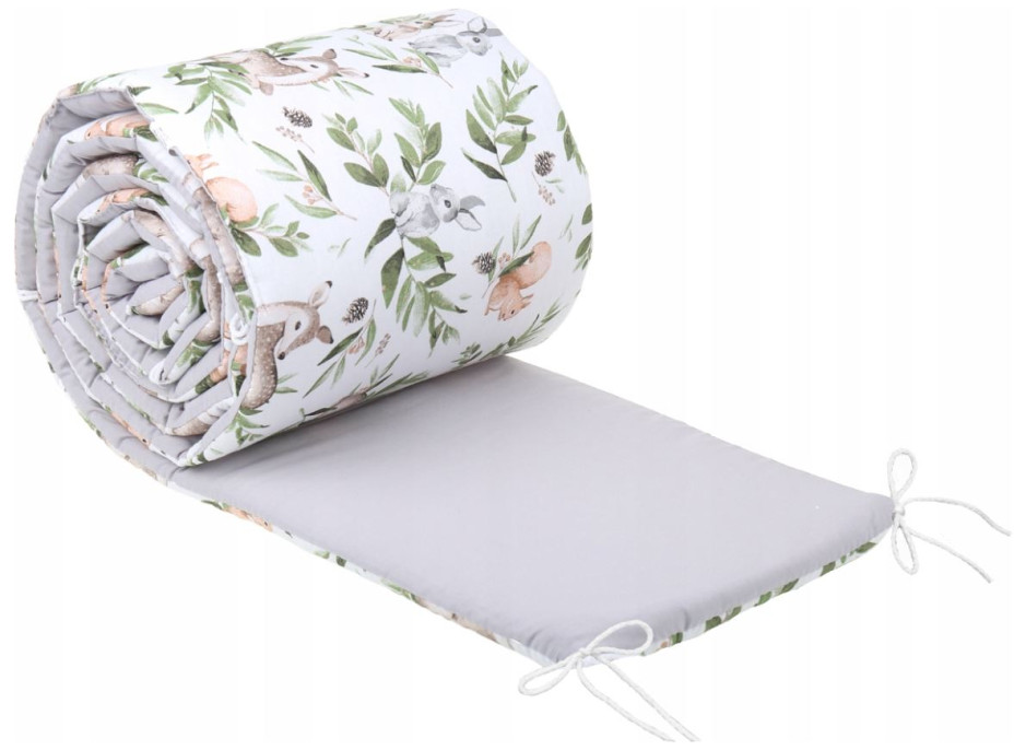 Ochranný mantinel do postýlky 180x30 cm BABYMAM PREMIUM - Zelená paseka/šedá