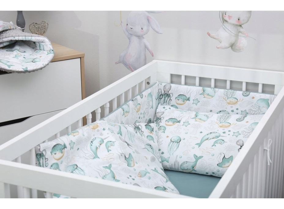 Dětské bavlněné povlečení do postýlky 120x90 cm BABYMAM PREMIUM - Mořský svět