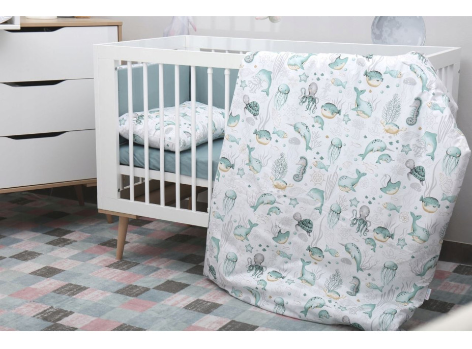 Dětské bavlněné povlečení do postýlky 120x90 cm BABYMAM PREMIUM - Mořský svět