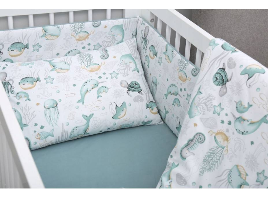 Dětské bavlněné povlečení do postýlky 120x90 cm BABYMAM PREMIUM - Mořský svět