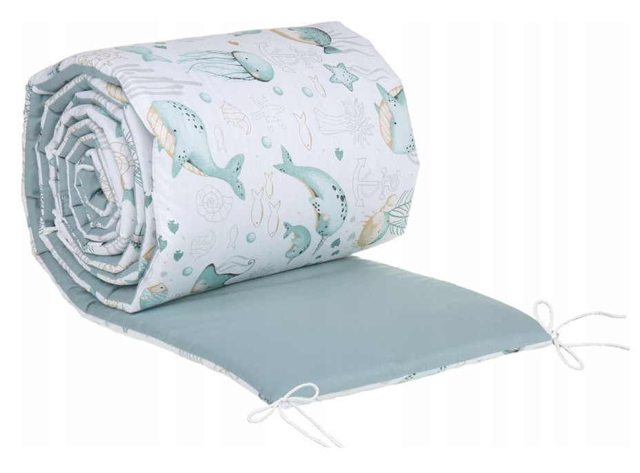 Ochranný mantinel do postýlky 180x30 cm BABYMAM PREMIUM - Mořský svět/zelená