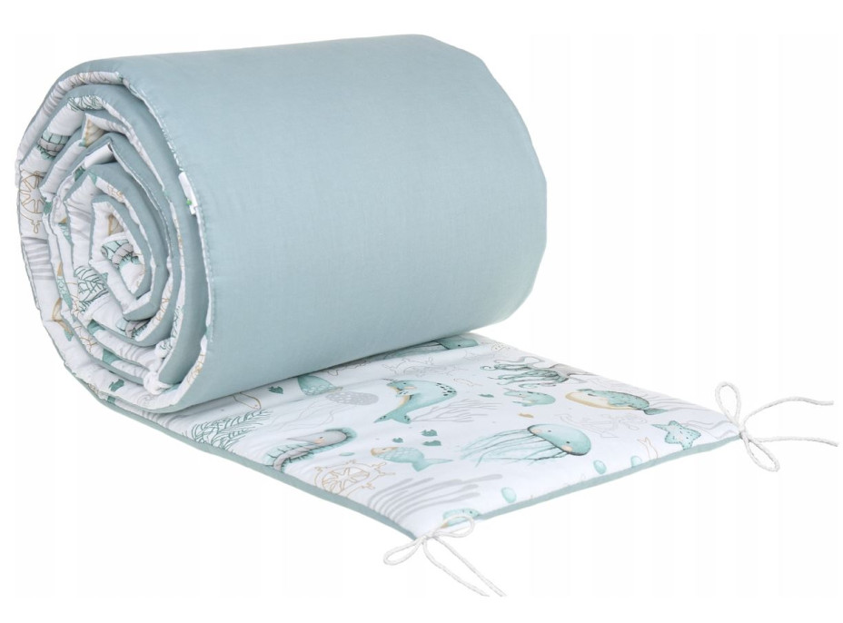 Ochranný mantinel do postýlky 180x30 cm BABYMAM PREMIUM - Mořský svět/zelená