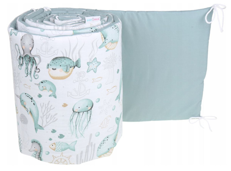 Ochranný mantinel do postýlky 180x30 cm BABYMAM PREMIUM - Mořský svět/zelená